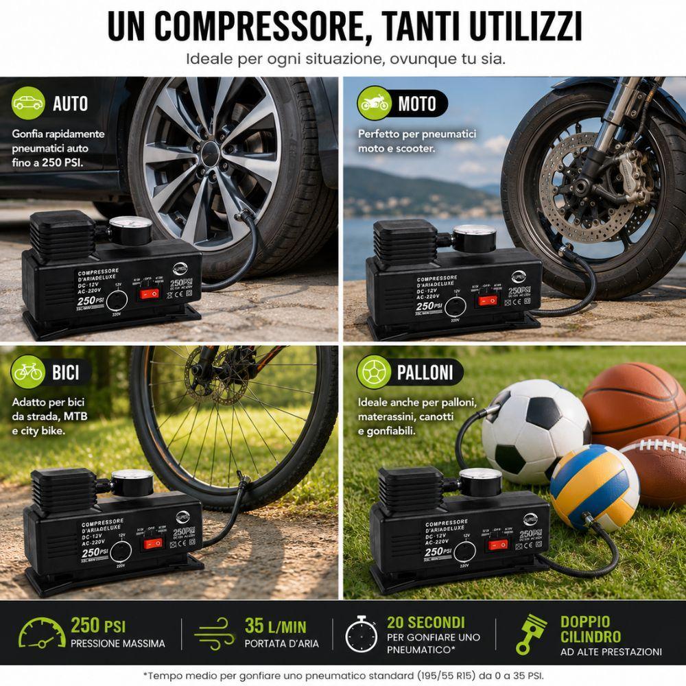  compressore d'aria portatile  a doppio cilindro con manometro analogico - foto 3