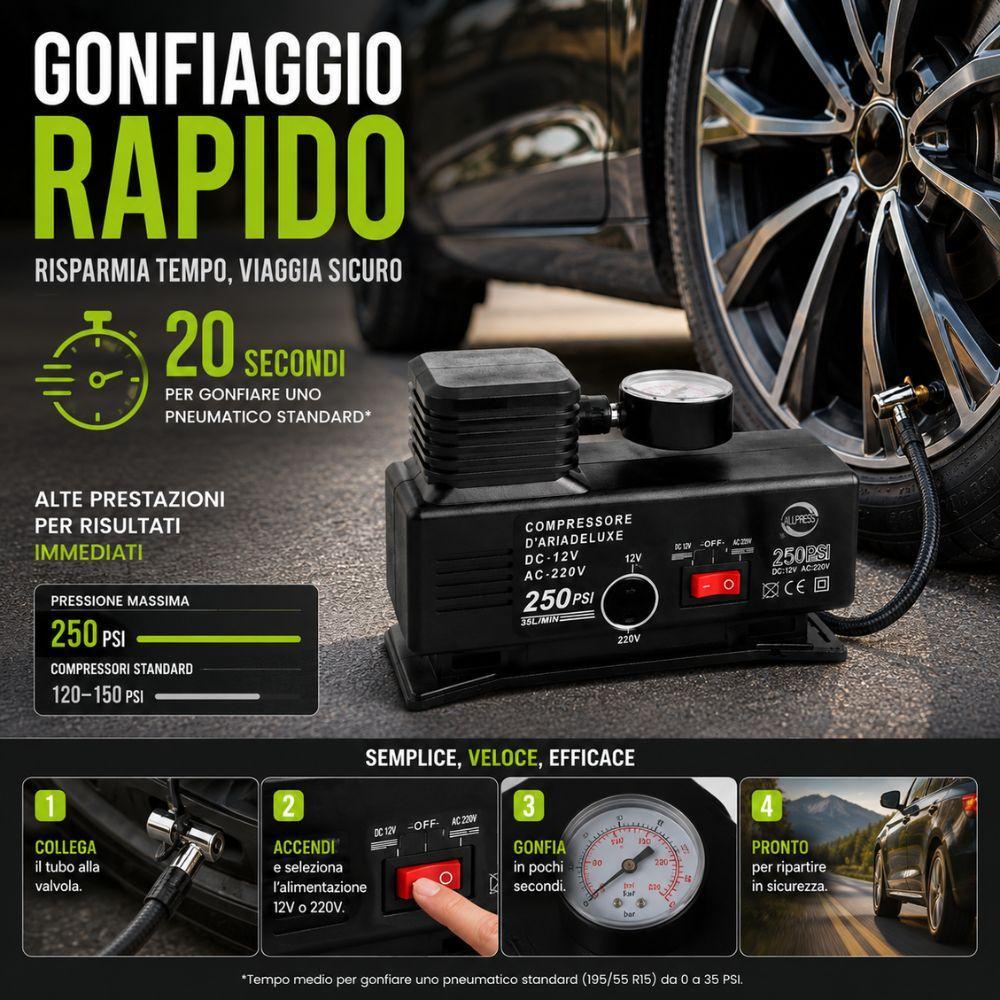  compressore d'aria portatile  a doppio cilindro con manometro analogico - foto 5