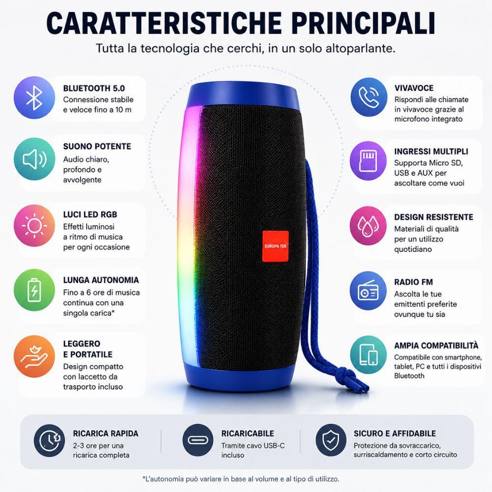 cassa altoparlante bluetooth portatile con luci led rgb – speaker wireless ricaricabile - foto 3 cassa altoparlante bluetooth portatile con luci led rgb – speaker wireless ricaricabile - foto 3
