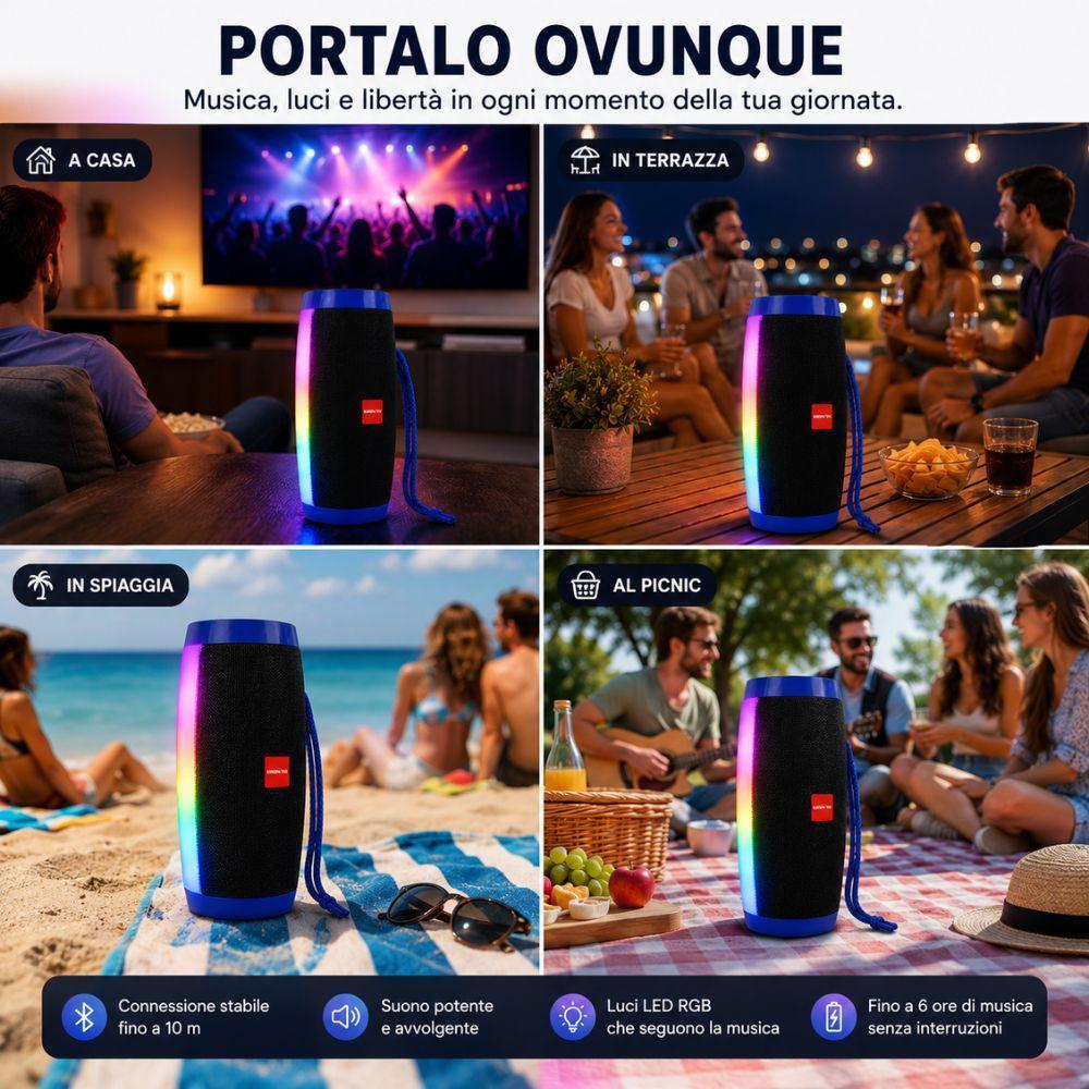 cassa altoparlante bluetooth portatile con luci led rgb – speaker wireless ricaricabile - foto 4 cassa altoparlante bluetooth portatile con luci led rgb – speaker wireless ricaricabile - foto 4