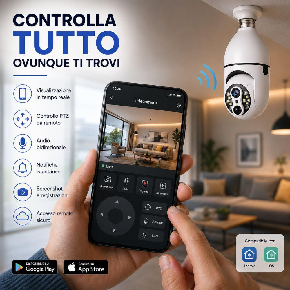 telecamera wifi a lampadina con visione notturna audio bidirezionale e controllo da app - foto 4 telecamera wifi a lampadina con visione notturna audio bidirezionale e controllo da app - foto 4
