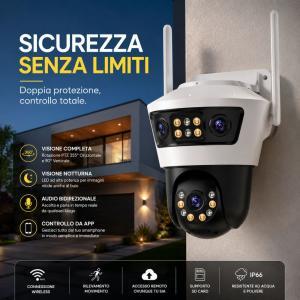 Telecamera wi-fi ptz doppia ottica con visione notturna a colori audio bidirezionale e controllo da app