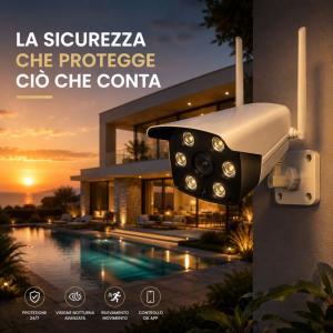 Telecamera wifi da esterno full hd con visione notturna, rilevamento movimento e controllo da app
