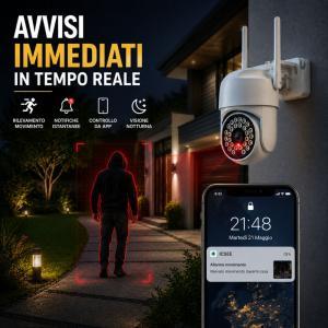 Telecamera wifi da esterno con visione notturna, rilevamento movimento e controllo da app
