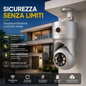 Telecamera wi-fi ptz doppia ottica con visione notturna a colori audio bidirezionale e controllo da app