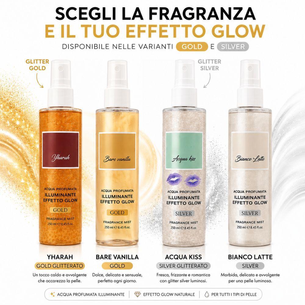acqua profumata illuminante effetto glow 250 ml, fragranze gold e silver - foto 3 acqua profumata illuminante effetto glow 250 ml, fragranze gold e silver - foto 3
