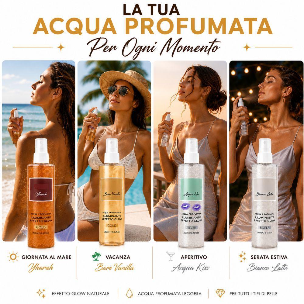 acqua profumata illuminante effetto glow 250 ml, fragranze gold e silver - foto 4 acqua profumata illuminante effetto glow 250 ml, fragranze gold e silver - foto 4