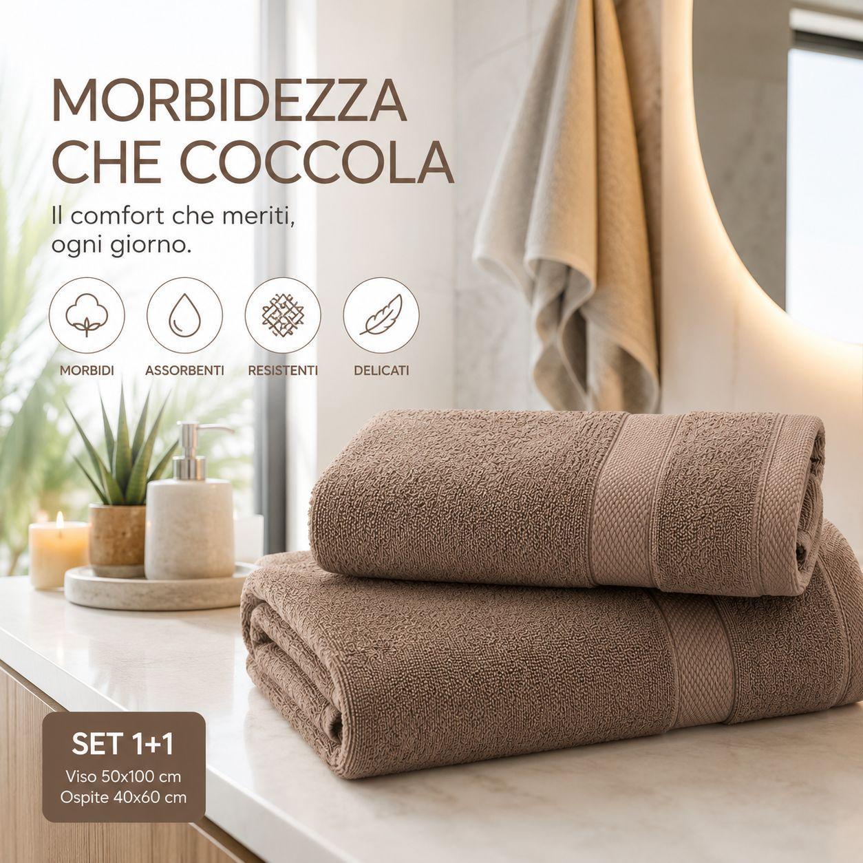  set asciugamani in spugna 2 pezzi viso 50x100 cm ospite 40x60 cm morbidi e assorbenti - foto 2