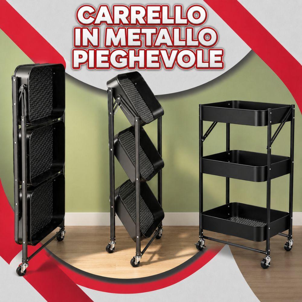 carrello multiuso pieghevole in metallo 3 ripiani con ruote 47x41x78 cm - foto 4