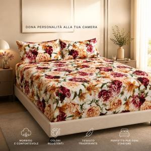 Completo letto matrimoniale fantasia floreale 4 pezzi