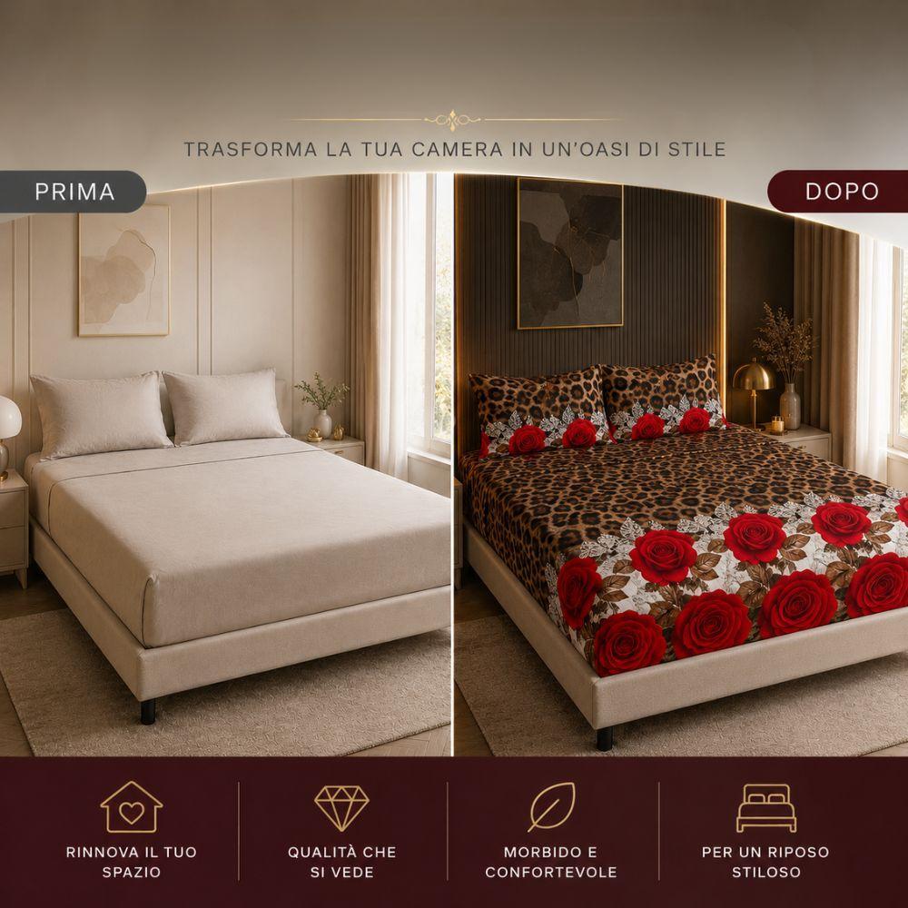  completo letto matrimoniale fantasia floreale 4 pezzi - foto 3