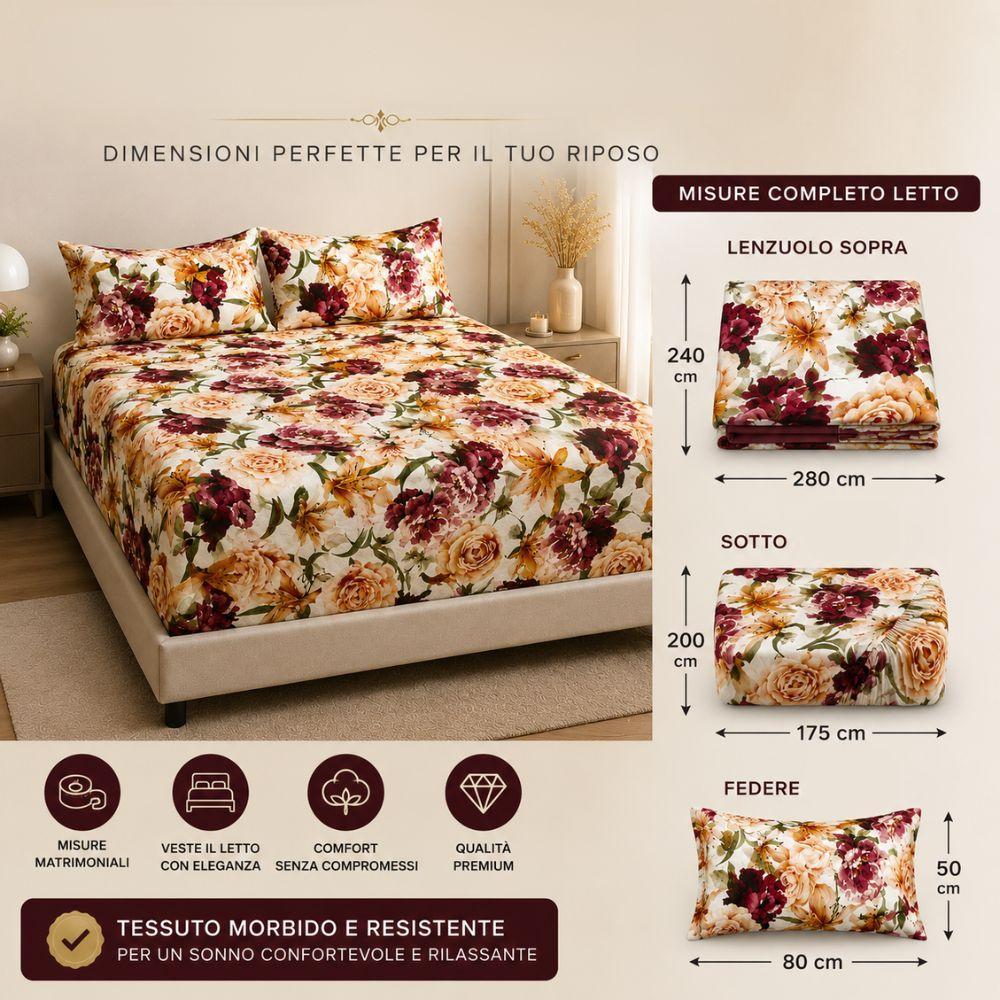  completo letto matrimoniale fantasia floreale 4 pezzi - foto 4