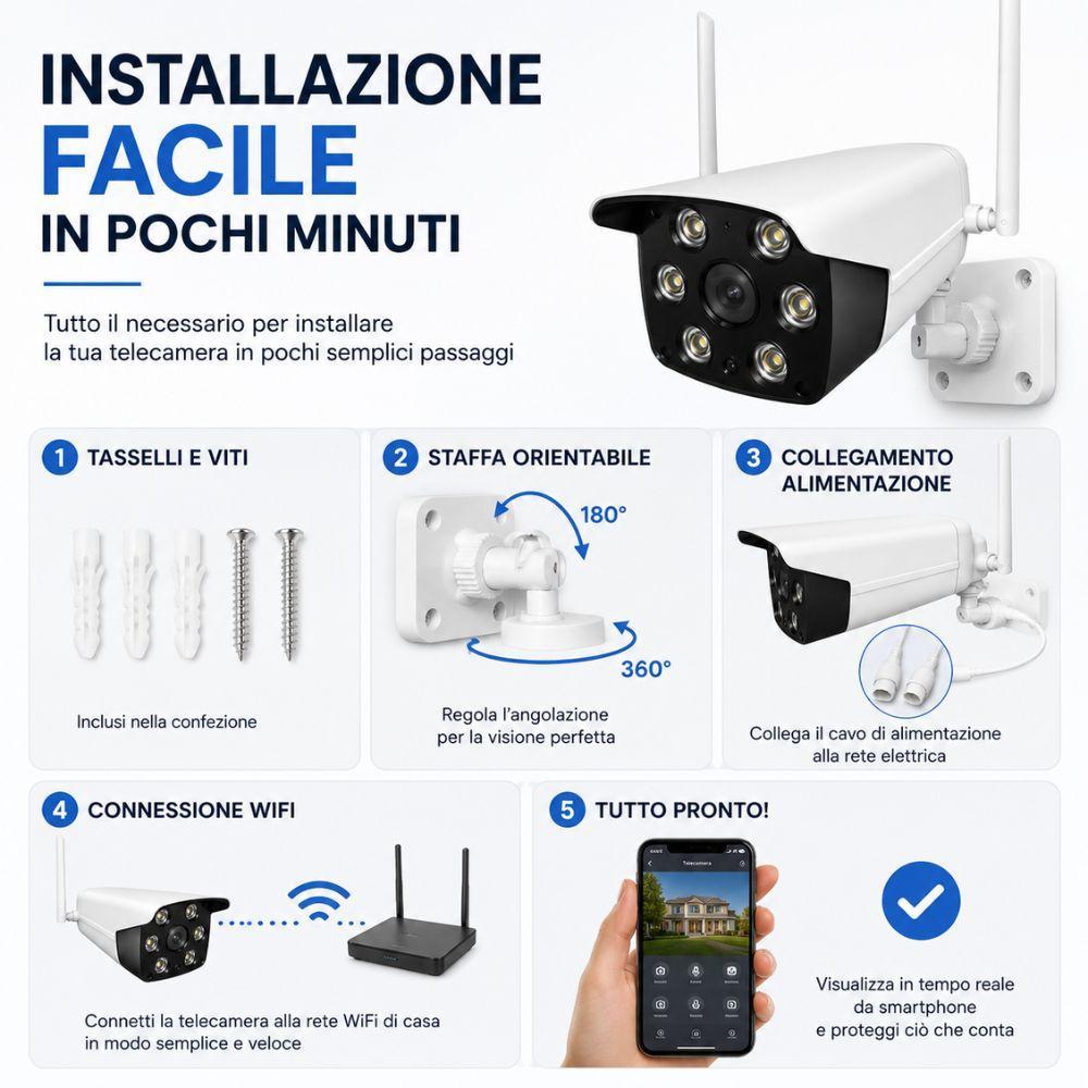 telecamera wi-fi con visione notturna a colori audio bidirezionale e controllo da app - foto 4