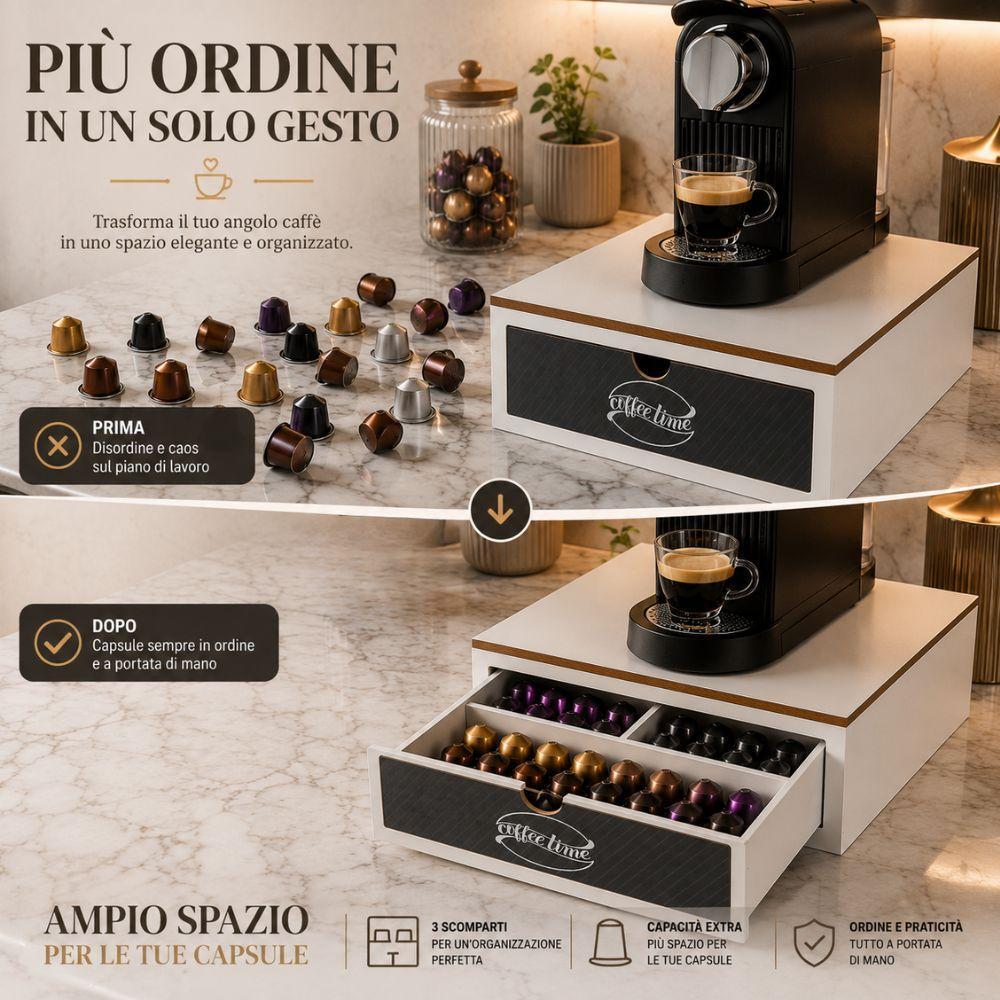  porta cialde in legno con cassetto estraibile 3 scomparti organizer salvaspazio per angolo caffè - foto 3