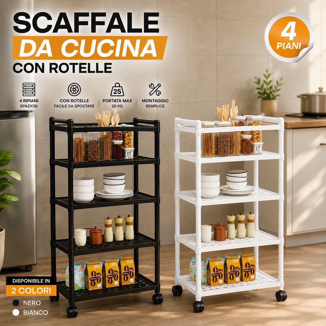 scaffale multiuso a 4 ripiani con rotelle portaoggetti salvaspazio in plastica resistente - foto 2 scaffale multiuso a 4 ripiani con rotelle portaoggetti salvaspazio in plastica resistente - foto 2