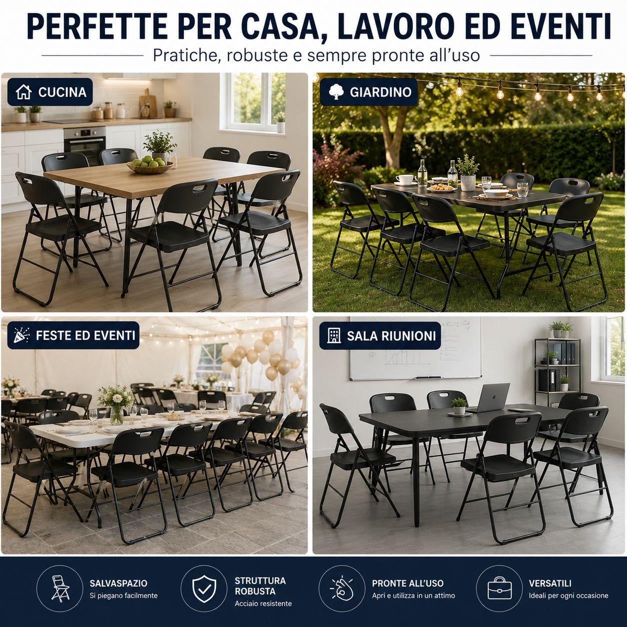 set 6 sedie pieghevoli salvaspazio nere per casa, ufficio, eventi e giardino - foto 3 set 6 sedie pieghevoli salvaspazio nere per casa, ufficio, eventi e giardino - foto 3