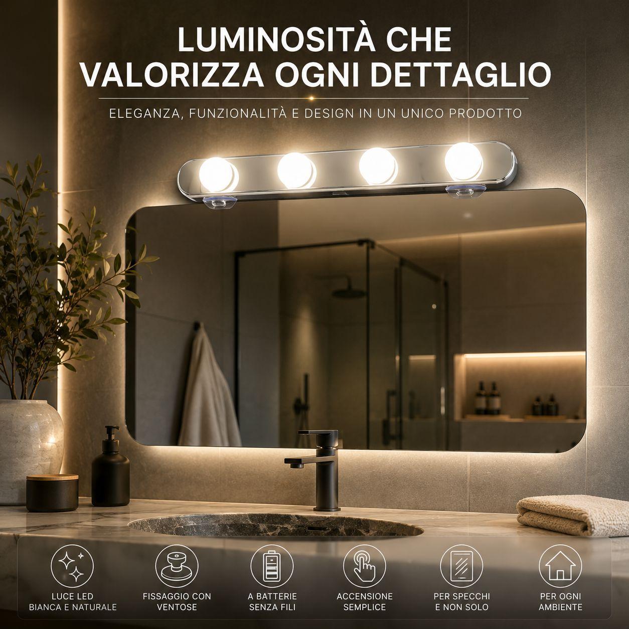 lampada led per specchio con 4 luci a batterie e fissaggio con ventose - foto 5 lampada led per specchio con 4 luci a batterie e fissaggio con ventose - foto 5