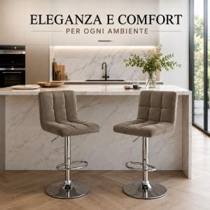 Sgabello regolabile in altezza con schienale poggiapiedi e seduta imbottita effetto velluto