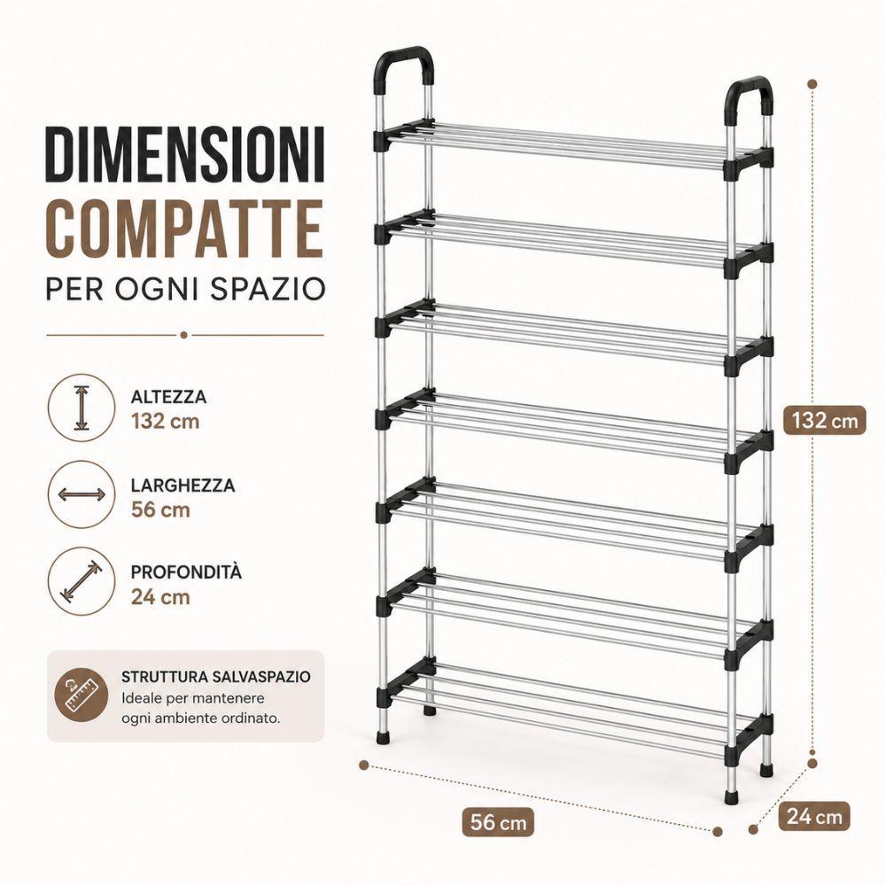 scarpiera salvaspazio 7 ripiani in metallo 56x24x132 cm - foto 3 scarpiera salvaspazio 7 ripiani in metallo 56x24x132 cm - foto 3