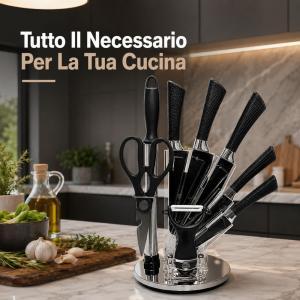 Set coltelli da cucina con 8 utensili e ceppo girevole 360 gradi