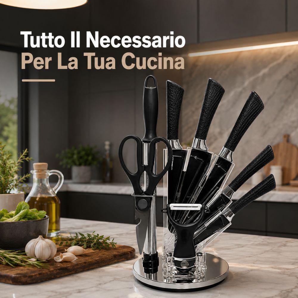 set coltelli da cucina con 8 utensili e ceppo girevole 360 gradi - foto 2 set coltelli da cucina con 8 utensili e ceppo girevole 360 gradi - foto 2