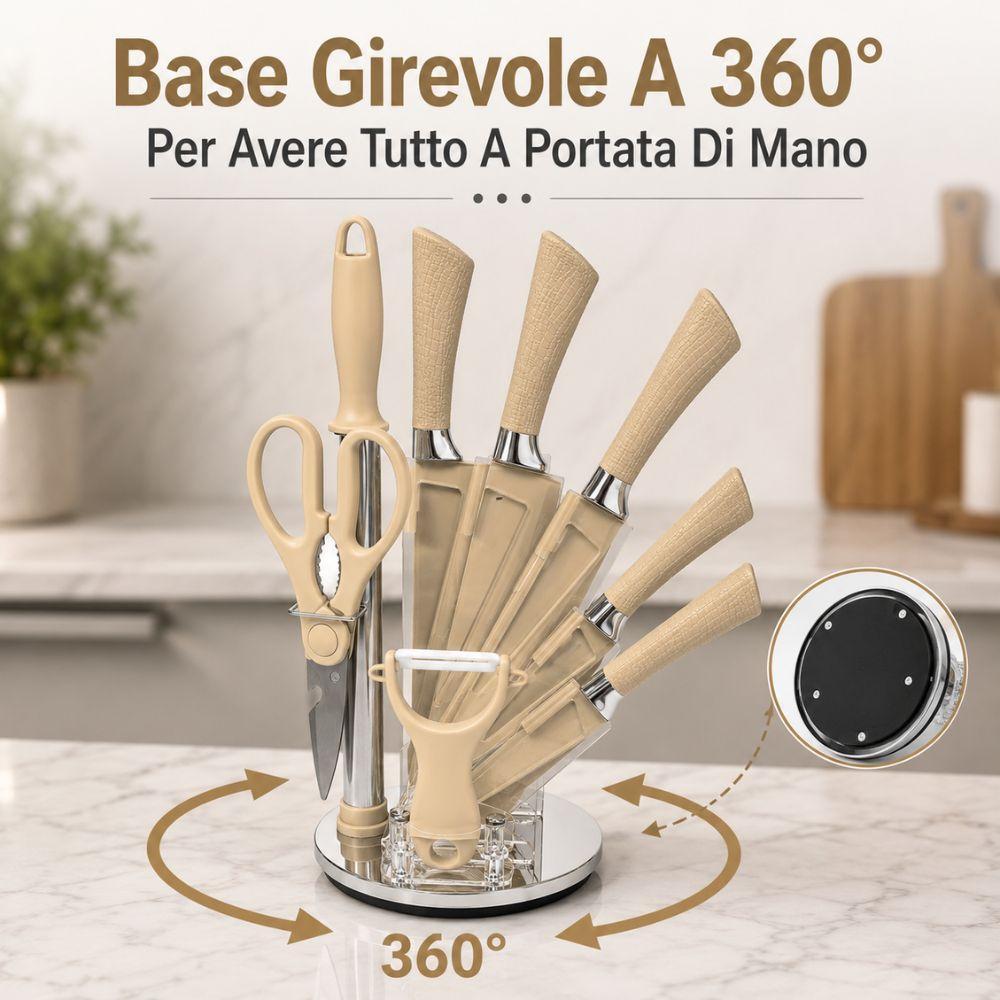 set coltelli da cucina con 8 utensili e ceppo girevole 360 gradi - foto 3 set coltelli da cucina con 8 utensili e ceppo girevole 360 gradi - foto 3