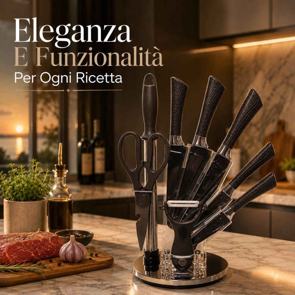 set coltelli da cucina con 8 utensili e ceppo girevole 360 gradi - foto 4 set coltelli da cucina con 8 utensili e ceppo girevole 360 gradi - foto 4