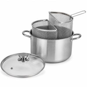 Pentola bollipasta con 2 cestelli e coperchio in vetro acciaio inox