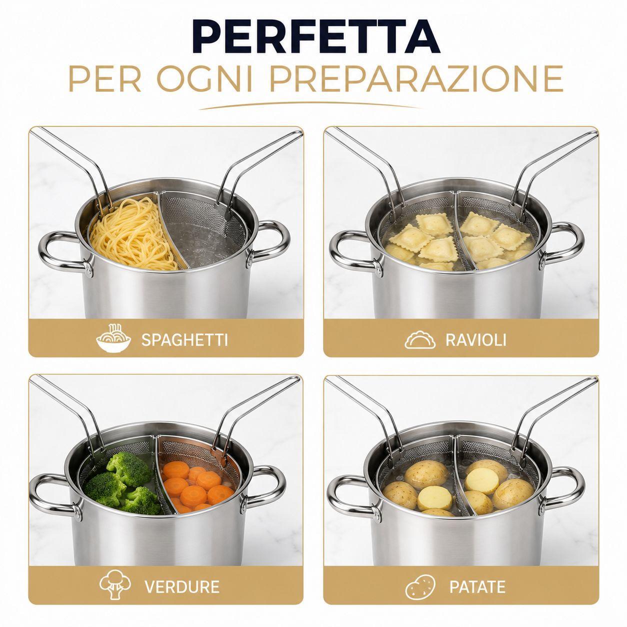  pentola bollipasta con 2 cestelli e coperchio in vetro acciaio inox - foto 4