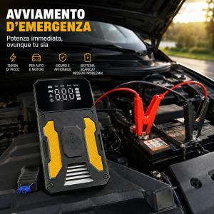 Avviatore di emergenza auto portatile con power bank display digitale e torcia led e pinze per batteria