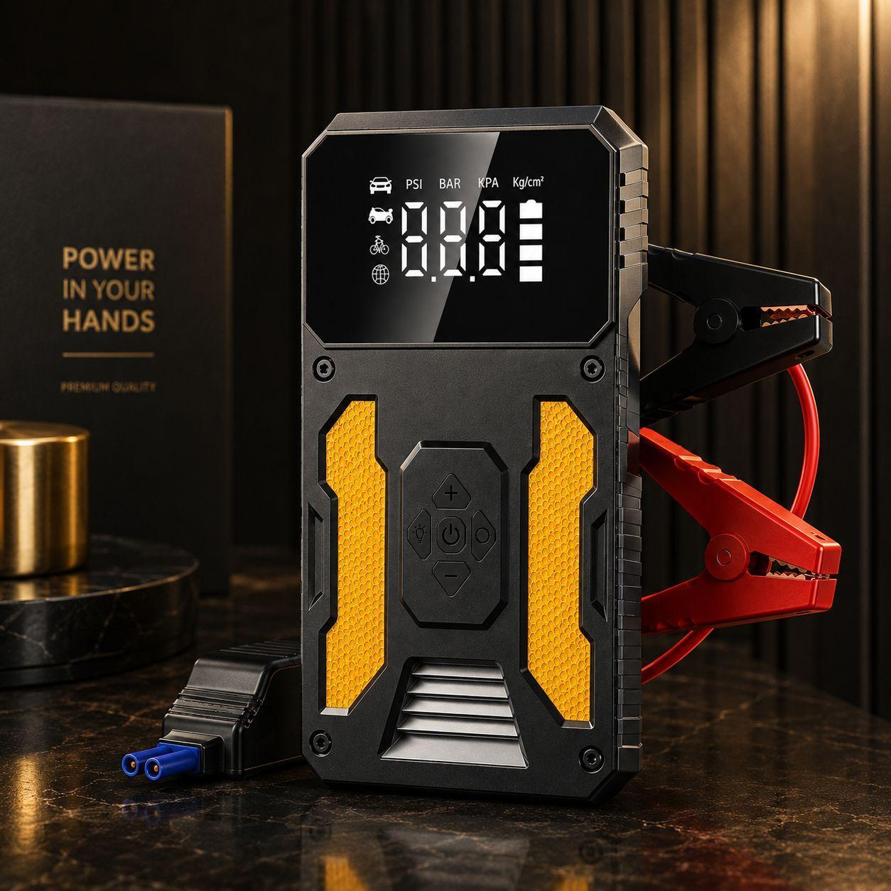 avviatore di emergenza auto portatile con power bank display digitale e torcia led e pinze per batteria - foto 4