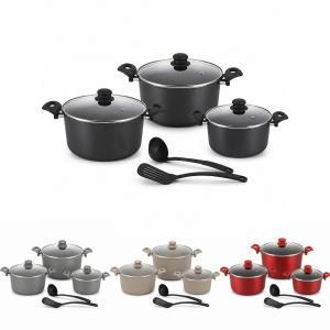 Set pentole 8 pezzi antiaderenti con coperchi in vetro paletta e mestolo