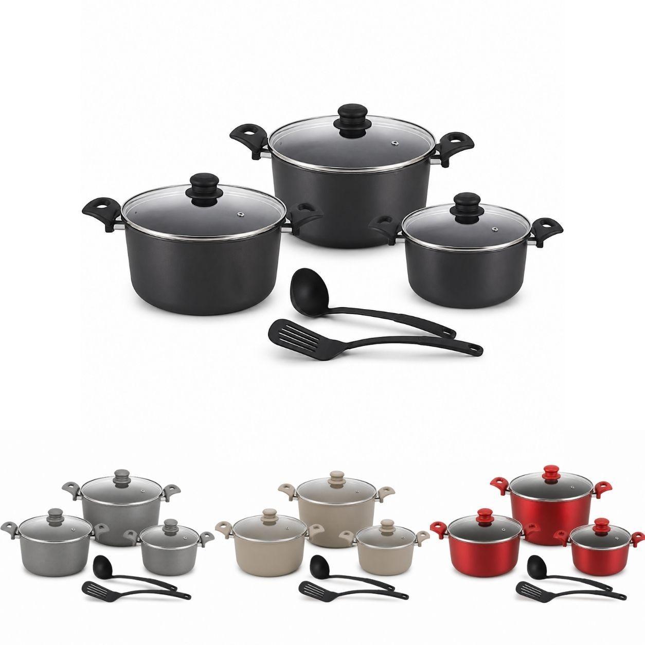  set pentole 8 pezzi antiaderenti con coperchi in vetro paletta e mestolo - foto 1