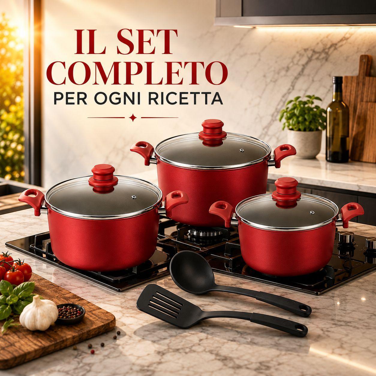  set pentole 8 pezzi antiaderenti con coperchi in vetro paletta e mestolo - foto 5