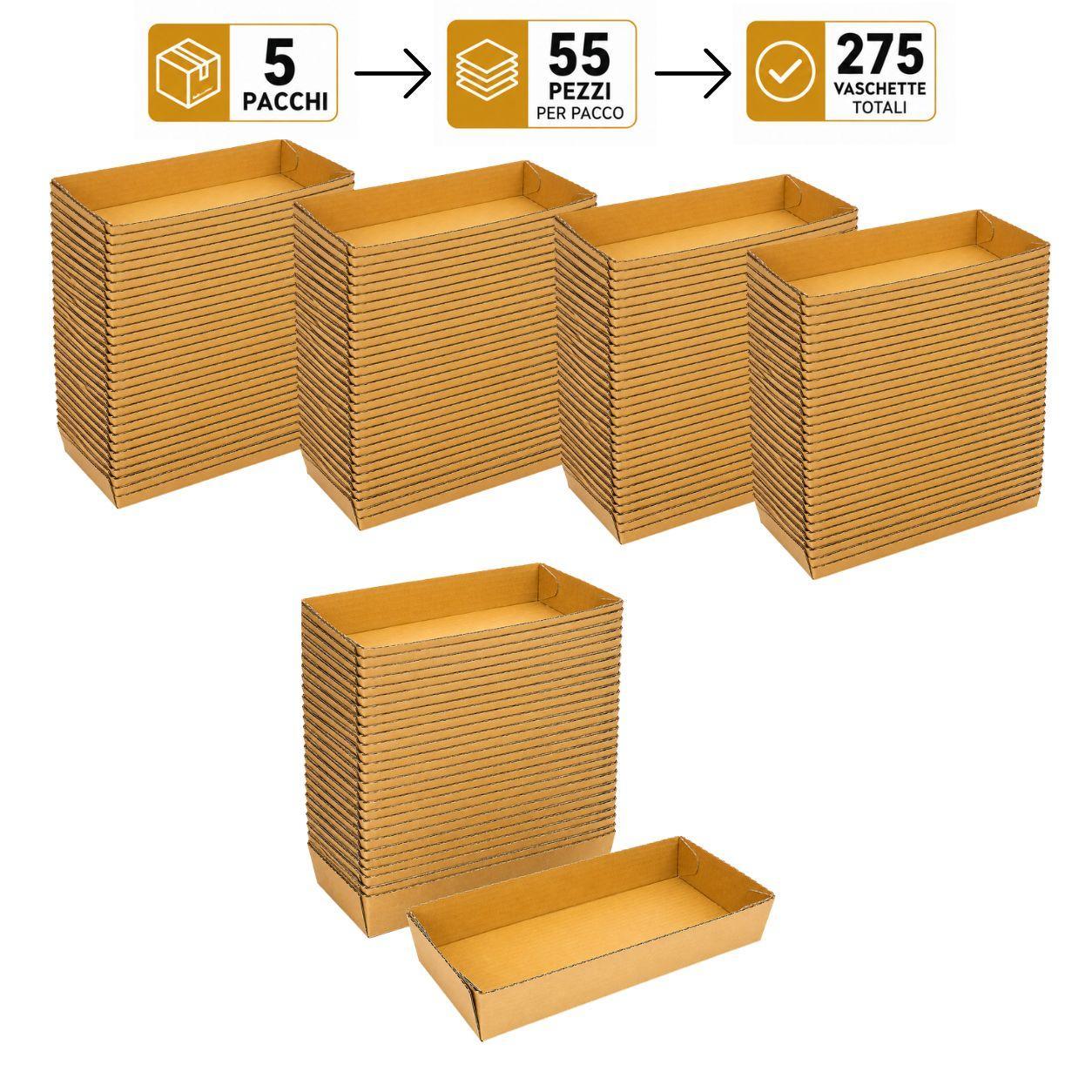 vaschette in cartone ondulato 17×9.5 cm per alimenti e ortofrutta  confezione da 275 pezzi (5 pacchi da 55) - foto 1