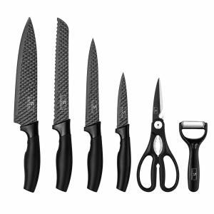 Set coltelli da cucina 6 pezzi con lame texturizzate, forbici e pelapatate