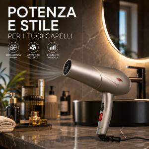 Asciugacapelli professionale con motore dc 2 livelli di potenza e concentratore
