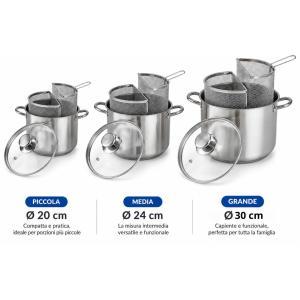 Pentola in acciaio inox con 2 cestelli semicircolari e ...