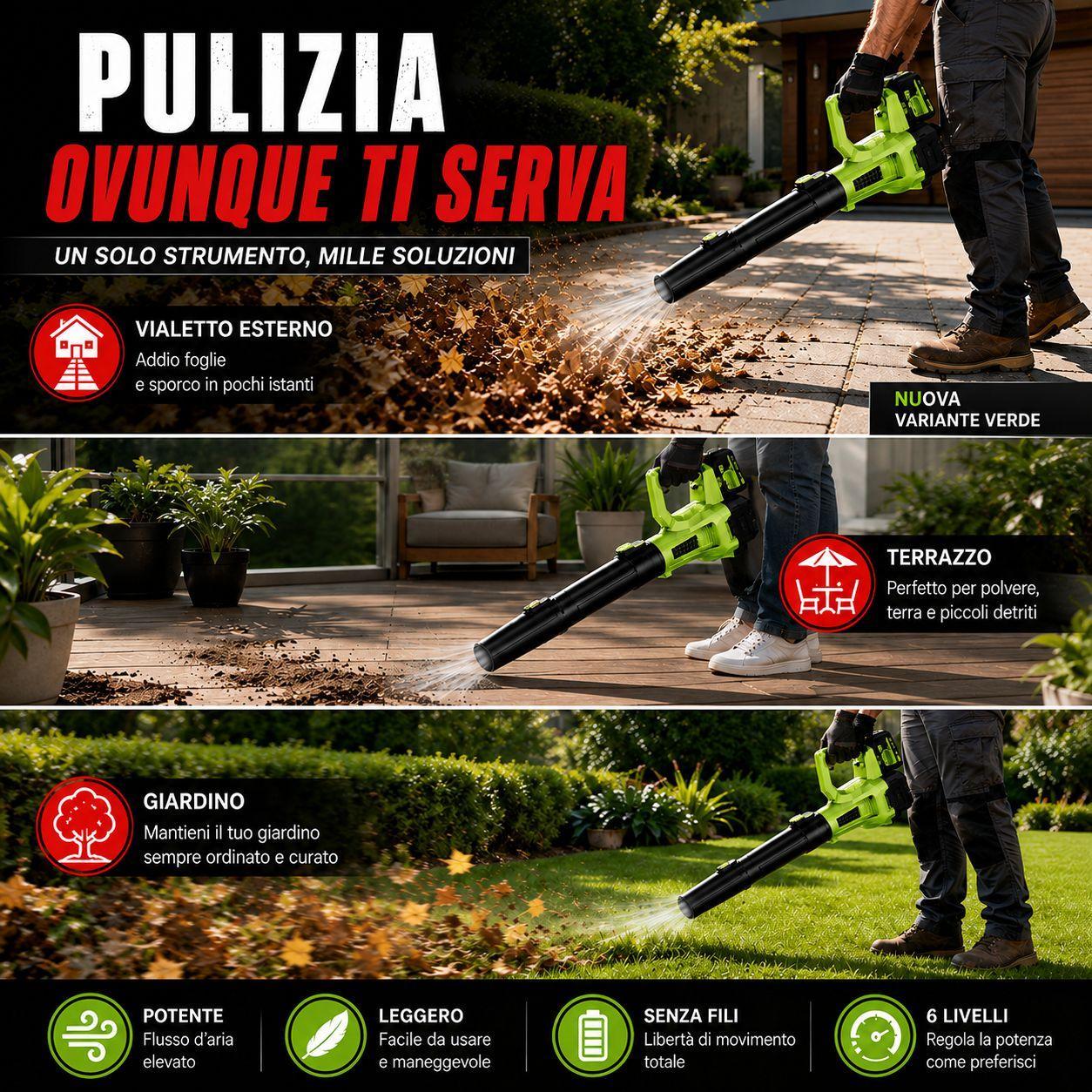 soffiatore di foglie senza fili 6 velocità regolabili - foto 4 soffiatore di foglie senza fili 6 velocità regolabili - foto 4