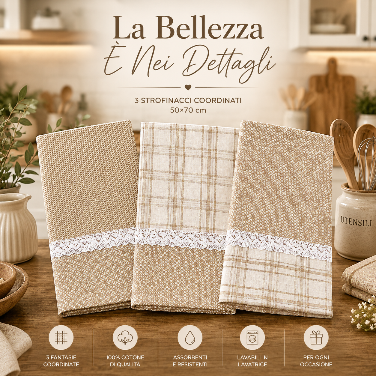 set 3 strofinacci da cucina 50×70 cm con pizzo - foto 5 set 3 strofinacci da cucina 50×70 cm con pizzo - foto 5