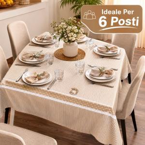 Tovaglia 6 posti fantasia con dettagli decorativi