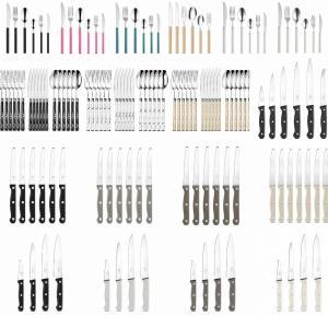 Set posate e coltelli da tavola e cucina vari modelli e colori set 4, 6 e 18 pezzi con forchette, cucchiai e coltelli