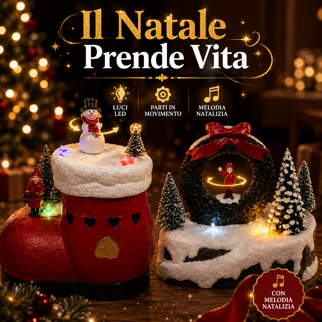piccola decorazione natalizia luminosa con movimento e melodia led paesaggio innevato h14 - foto 5 piccola decorazione natalizia luminosa con movimento e melodia led paesaggio innevato h14 - foto 5