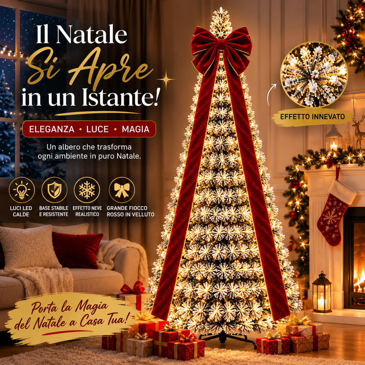  albero di natale  telescopico up e down con luci led e grande fiocco rosso - foto 3