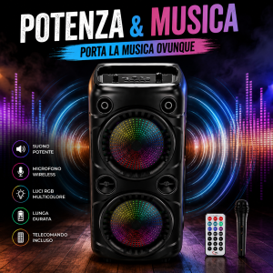 Sistema audio portatile con microfono e effetti luce led