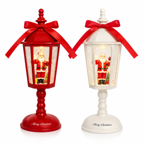 Lanterna natalizia christmas santa lamp con babbo natale effetto neve luci led e musica 21 cm