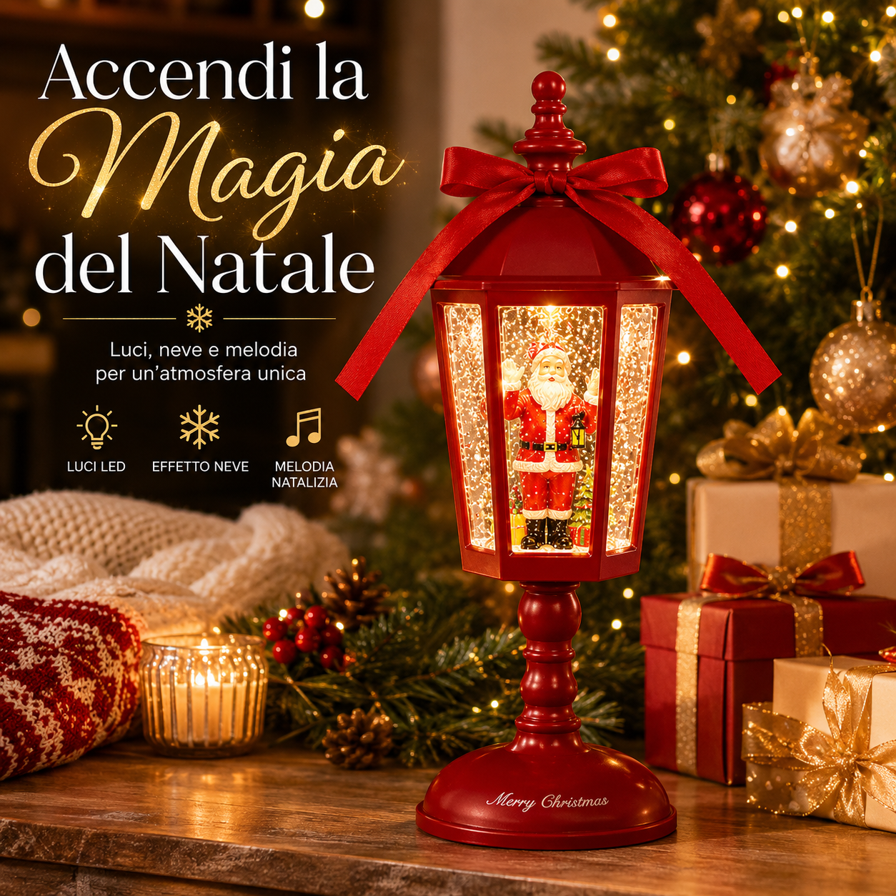 lanterna natalizia christmas santa lamp con babbo natale effetto neve luci led e musica 21 cm - foto 2 lanterna natalizia christmas santa lamp con babbo natale effetto neve luci led e musica 21 cm - foto 2