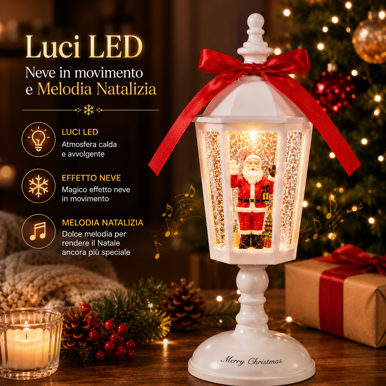 lanterna natalizia christmas santa lamp con babbo natale effetto neve luci led e musica 21 cm - foto 3 lanterna natalizia christmas santa lamp con babbo natale effetto neve luci led e musica 21 cm - foto 3