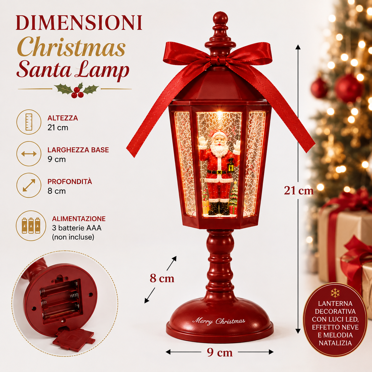 lanterna natalizia christmas santa lamp con babbo natale effetto neve luci led e musica 21 cm - foto 4 lanterna natalizia christmas santa lamp con babbo natale effetto neve luci led e musica 21 cm - foto 4
