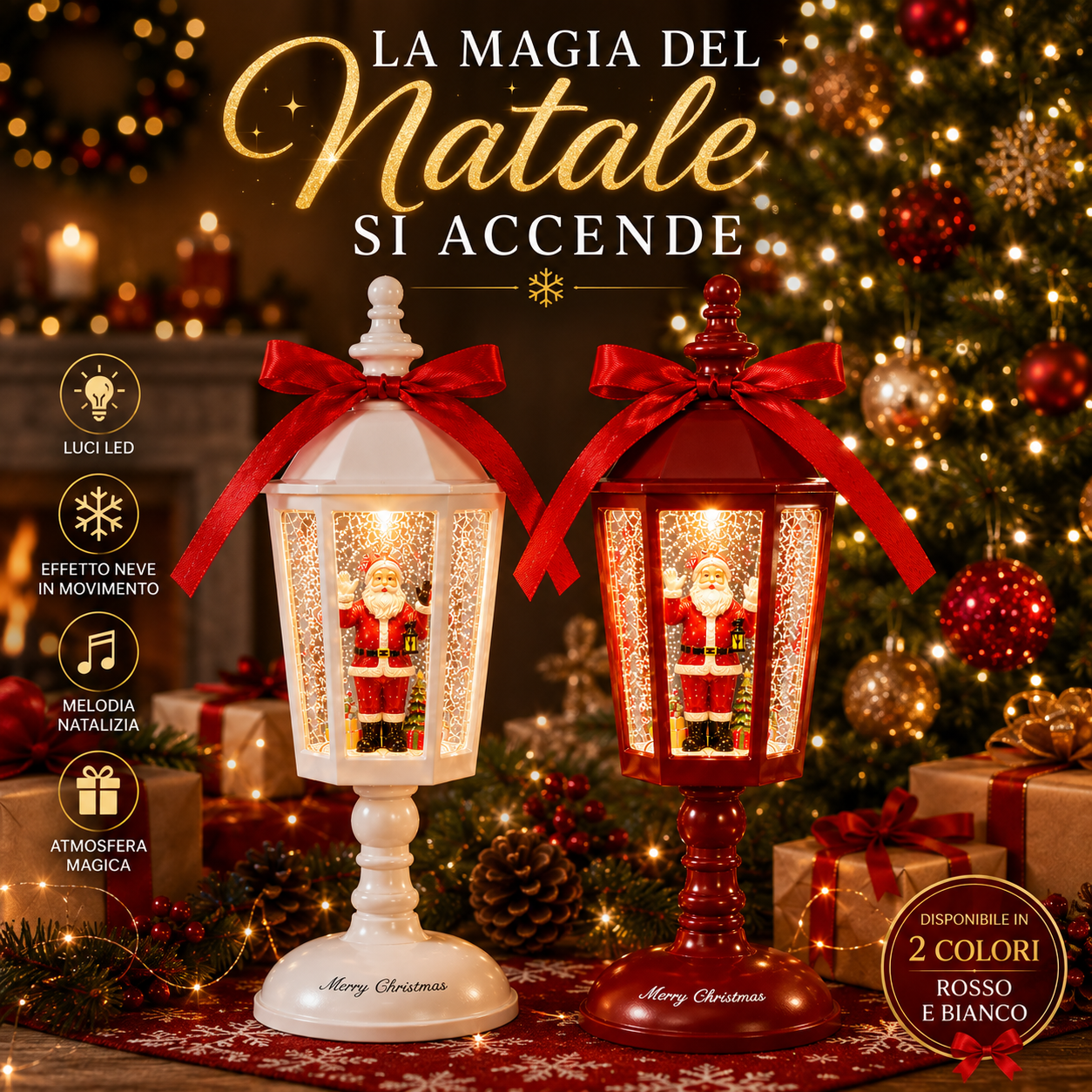 lanterna natalizia christmas santa lamp con babbo natale effetto neve luci led e musica 21 cm - foto 5 lanterna natalizia christmas santa lamp con babbo natale effetto neve luci led e musica 21 cm - foto 5